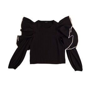 Club Monaco Crinkle Black Ruffled Top